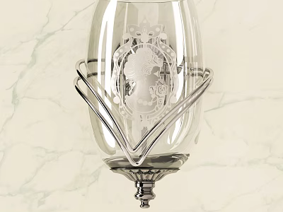 Elegant Glass Shade Wall Lamp With Carved Pattern Silver Metal Bracket On Marble Backdrop 3d model