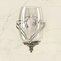 Elegant Glass Shade Wall Lamp With Carved Pattern Silver Metal Bracket On Marble Backdrop