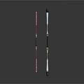 Modern Red Silver Weapons Featuring Long Handles And Circular Decorative Elements