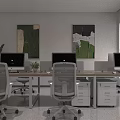 Sleek Modern Office Reception Counter With Light Wood Panel And Brand Logo On Marble Wall