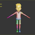 3D Boy Character Model Wearing Pink Polo Shirt Blue Shorts And White Sneakers