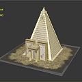 Ancient Pyramid Tower with Stepped Architecture Egyptian Style Carvings Ornate Entrance and Sandy Base