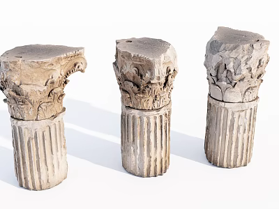 Detailed Ancient Stone Columns Featuring Carved Capitals And Fluted Shafts 3d model