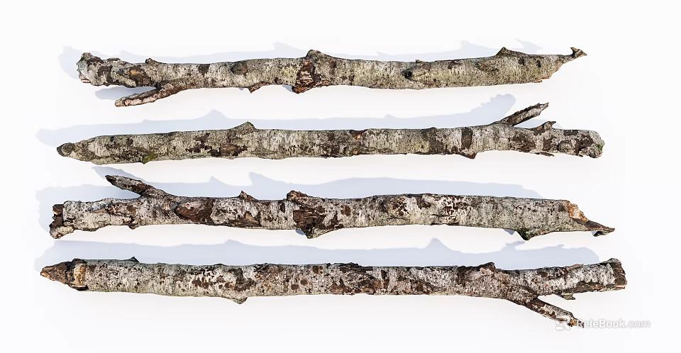 Natural Wood Branches And Stone Elements For Rustic Decor Projects 3d model