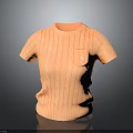 Orange Knitted Short Sleeve Sweater With Cable Knit Texture And Chest Pocket