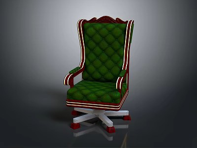 Green Quilted Office Chair With Red And White Trim And Swivel Base 3d model