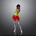 Anime Style Female Character In Yellow Top Red Skirt And White Thigh High Socks