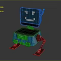 Blue Robot With Square Head Smiley Face On Screen And Metal Stand Wheels