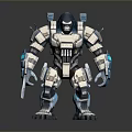 Game Movie Character Armored Mechanical Gorilla With Futuristic Tech Blue Glowing Parts And Weapon