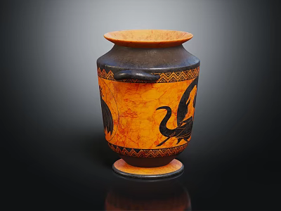 Ancient Greek Vase With Black Bird Motifs And Orange Black Geometric Patterns 3d model