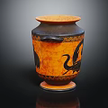 Ancient Greek Vase With Black Bird Motifs And Orange Black Geometric Patterns