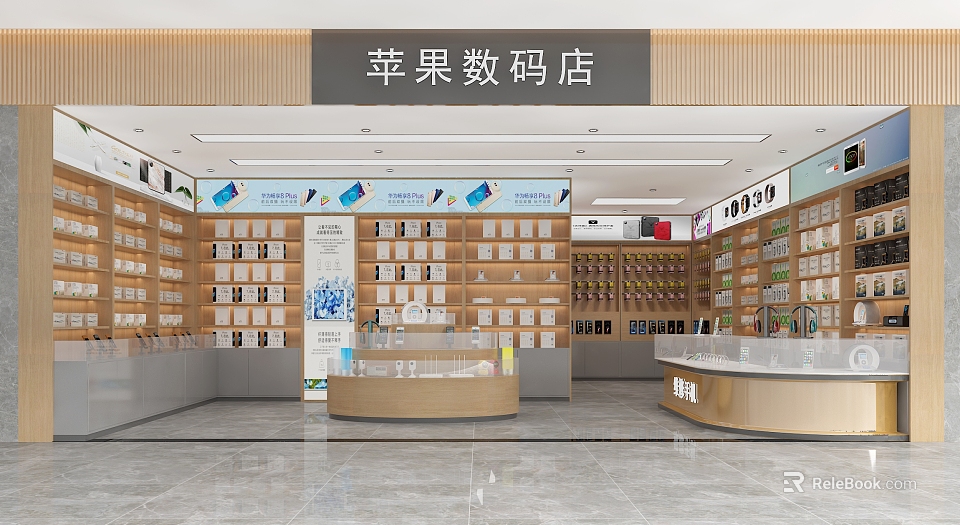 Apple Digital Products Store Interior With Shelves Displayed Items And Service Counter 3d model 