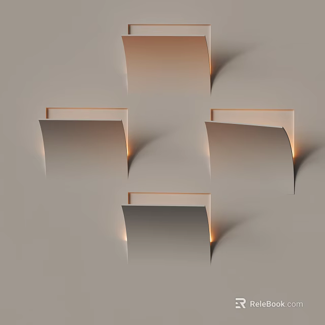 Four Modern Design Wall Lights Mounted on Minimalist Wall with Warm Lighting 3d model 