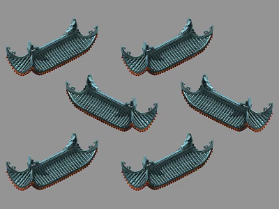 Traditional Chinese Roof Eaves With Curved Upturned Design Dark Tiles And Red Decorations 3d model