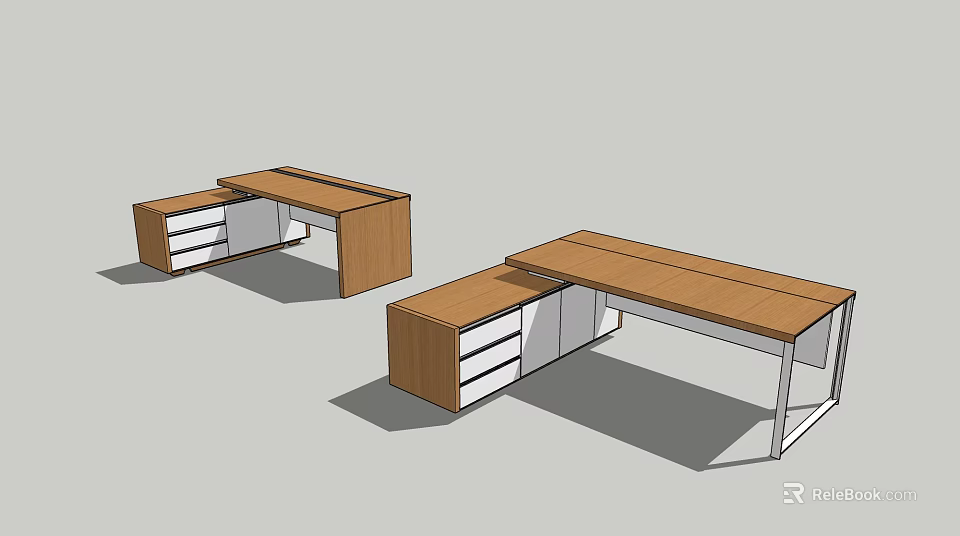 Modern Office Desk Design With Wooden Top And Drawers For Workspace 3d model 