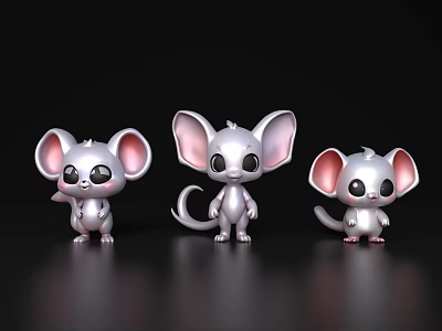 Cute Silver Mouse Figurines With Large Ears And Adorable Expressions In Various Poses 3d model