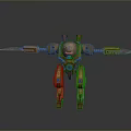 Mechanical Robot Character And Insect Creature With Golden Armor Glowing Eyes And Mechanical Arms