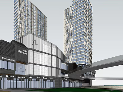 Modern Commercial Street Architectural Design With Glass Facade Tall Buildings And Retail Stores 3d model