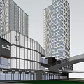 Modern Commercial Street Architectural Design With Glass Facade Tall Buildings And Retail Stores