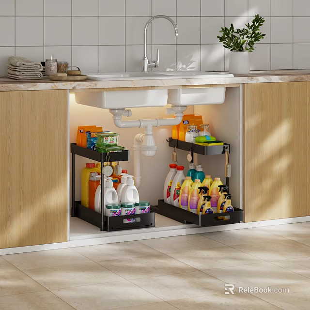 Modern Bathroom Vanity Set With Under Sink Storage Racks Organizing Cleaning Supplies 3d model 