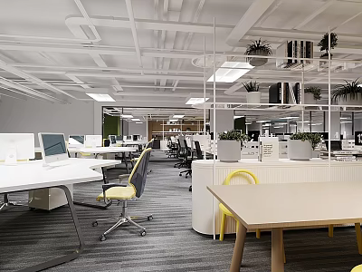 Well Lit Modern Open Office Space With Tidy Workstations Green Plants And Comfortable Chairs 3d model