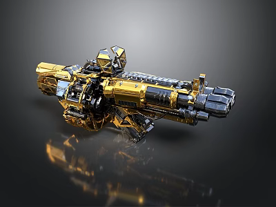 Golden And Black Mechanical Device With Complex Structure And Metal Components 3d model