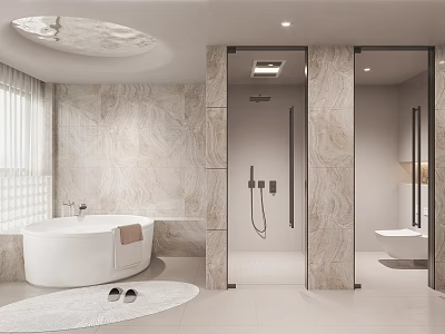 Modern Bathroom Interior With Marble Tiles Freestanding Tub And Shower 3d model