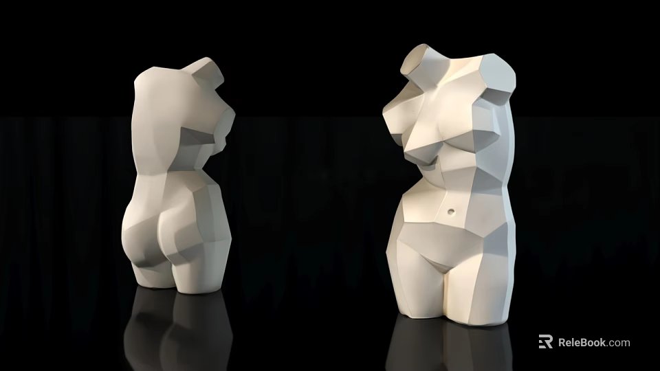 Geometric Landscape Sculptures with Human Form Polygonal Design White Front and Back Views 3d model 