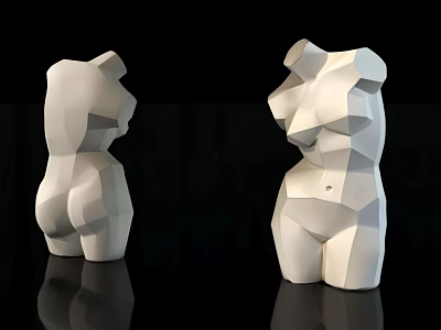 Geometric Landscape Sculptures with Human Form Polygonal Design White Front and Back Views 3d model