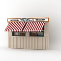 Red and White Striped Awning of Coolers Ice Cream Shop With Sign and Display Windows