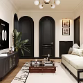 Warm Vintage Open Living And Dining Room With Elegant Interior Design And Large French Window