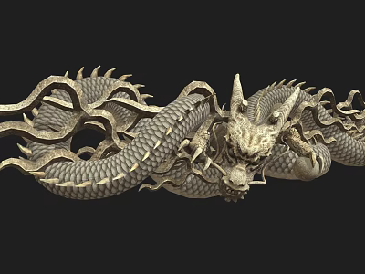 Intricate Golden Mythical Dragon Sculpture With Winding Body Sharp Claws And Scale Details 3d model