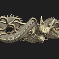 Intricate Golden Mythical Dragon Sculpture With Winding Body Sharp Claws And Scale Details
