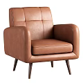 Brown Leather Single Sofa With Modern Design Armrests And Wooden Legs