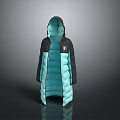 Long Hooded Puffer Jacket with Teal and Black Design Front Logo Detail