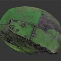 Detailed Miniature Scenic Model With Green Terrain And Small Fortress Structure