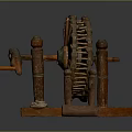 Ancient Wooden Spinning Wheel With Large Wheel And Spindle Structure Parts