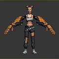 Game Movie Character Female with Mechanical Arms Colorful Outfit Spiked Hair and Ripped Pants