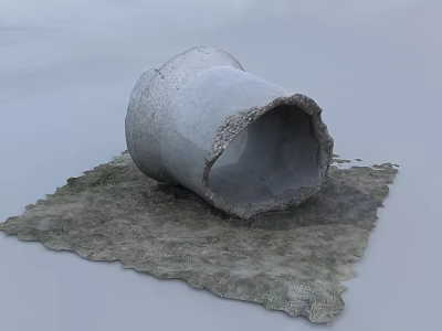 Broken Concrete Pipe as Construction Component on Mossy Ground Surface 3d model