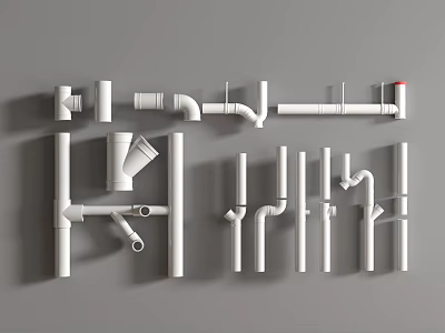 White Plumbing Pipes And Fittings Including Elbows Tees Straight Tubes And Connectors 3d model