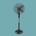 Black Stand Air Conditioning Fan With Metal Blades Adjustable Height And Stable Base
