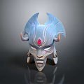 Blue Mythical Animal Mask With Intricate Horns And Red Gemstone Detail