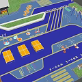 Outdoor Children's Playground With Colorful Surface Play Equipment Seating And Greenery