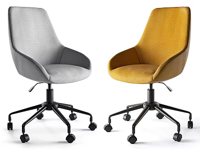 Modern Office Chair with Gray and Yellow Upholstery Ergonomic Back and Black Caster Base 3d model
