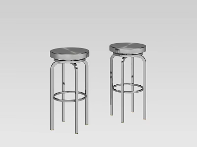 Modern Silver Metal Bar Stools With Round Seats And Sleek Legs 3d model
