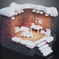 Modern 3D Stone Interior Scene With Steps Table And Decorative Elements
