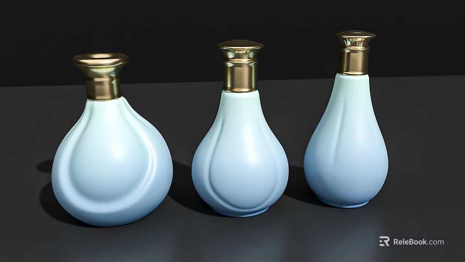 Elegant Light Blue Ceramic Vessels With Gold Lids And Bottle Shape 3d model 