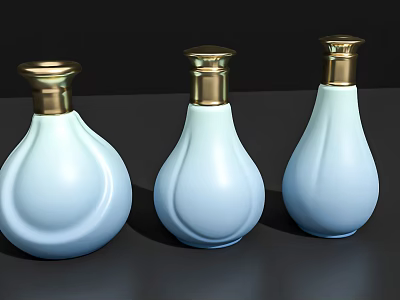 Elegant Light Blue Ceramic Vessels With Gold Lids And Bottle Shape 3d model