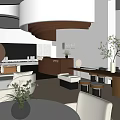 Modern Sales Office Interior With Reception Desk Sofa Seating And Decorative Lighting Fixture