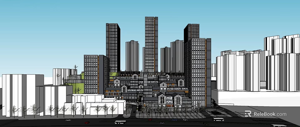Modern Urban Commercial Complex With High Rise Buildings And Mixed Use Architectural Landscape 3d model 